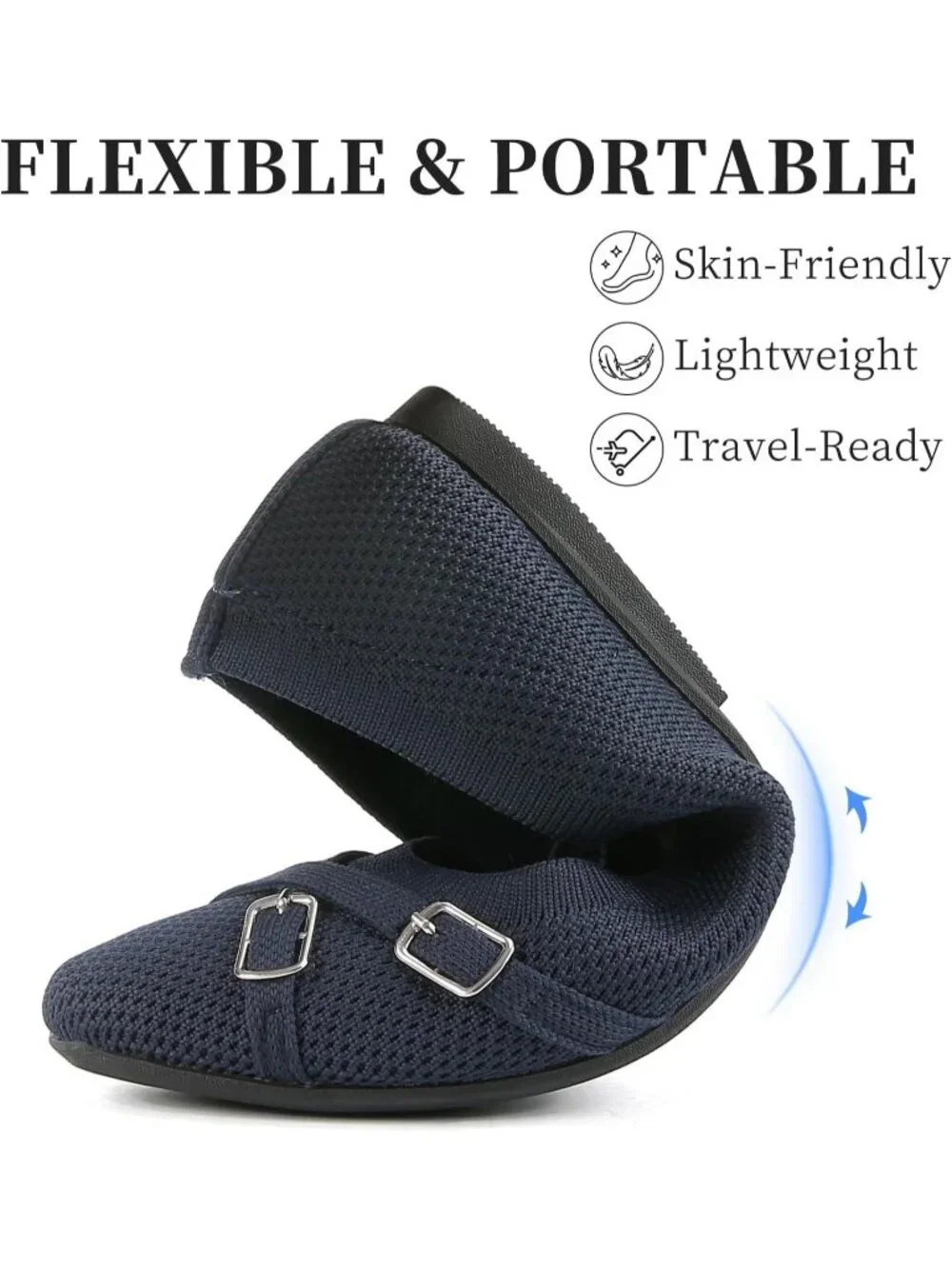 Women's Navy Blue Ballet Flats Dress Work Business Casual Buckle Comfort Shoes